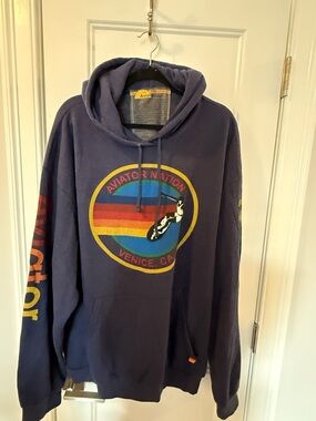 Aviator Nation Navy Hoodie with Multicolor Surf Logo - NWOT